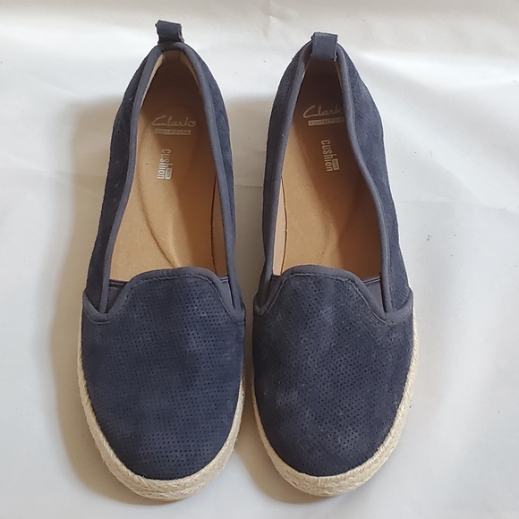 Clarks Azella Major Suede Navy Flat Loafer Shoes - Picture 2 of 9
